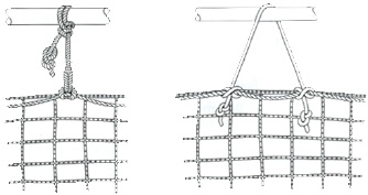 Abb. 7 Beispiele fr Netzaufhngungen durch Umschlingung und Verknotung mit Seilen