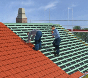 Abb. 134 Arbeiten auf dem SteildachAbsturzsicherung bei Flachdacharbeiten