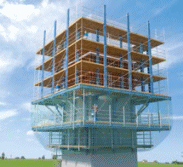 Abb. 141 Kletterschalung an turmartigem BauwerkAufzug am Turmdrehkran