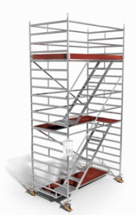 Abb. 48 Fahrbare Arbeitsbhne mit TreppenaufstiegFahrbare Arbeitsbhne mit Treppenaufstieg und Absttzungen