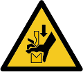 ISO 7010-W030 Warnung vor Quetschgefahr der Hand zwischen den Werkzeugen einer Presse