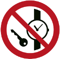 ISO 7010-P008 Mitführen von Metallteilen oder Uhren verboten