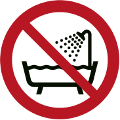 ISO 7010-P026 Verbot, dieses Gerät in der Badewanne, Dusche oder über mit Wasser gefülltem Becken zu benutzen