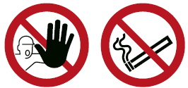 Abb. 2 Beispiele fr Verbotszeichen 'Zutritt fr Unbefugte verboten' und 'Rauchen verboten' nach Anhang II Nummer 3.1 der Richtlinie 92/58/EWG* ber Mindestvorschriften fr die Sicherheits- und/oder Gesundheitsschutzkennzeichnung am Arbeitsplatz.